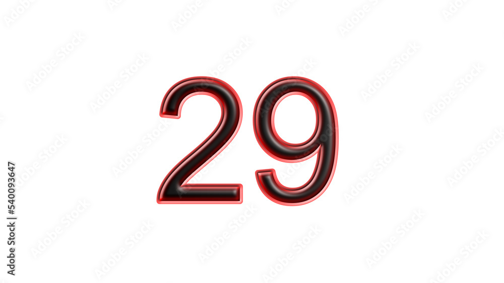 red 29 number 3d effect white background red 29 number 3d effect white background