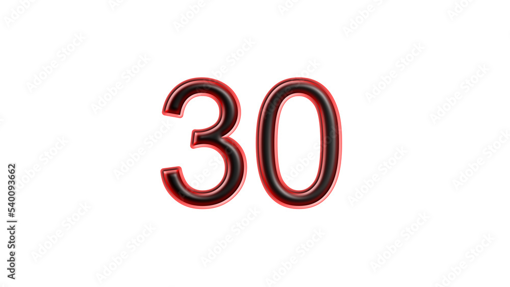 red 30 number 3d effect white background red 30 number 3d effect white background