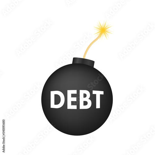 Cartoon business card with debt bomb. Business concept. Vector concept.