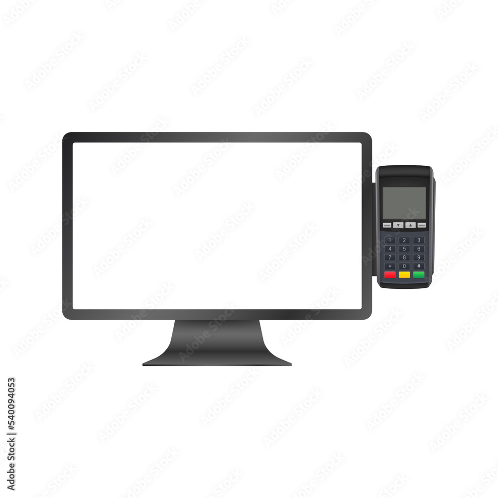 Pos Tablet computers, cash register Equipments. Business vector icon.