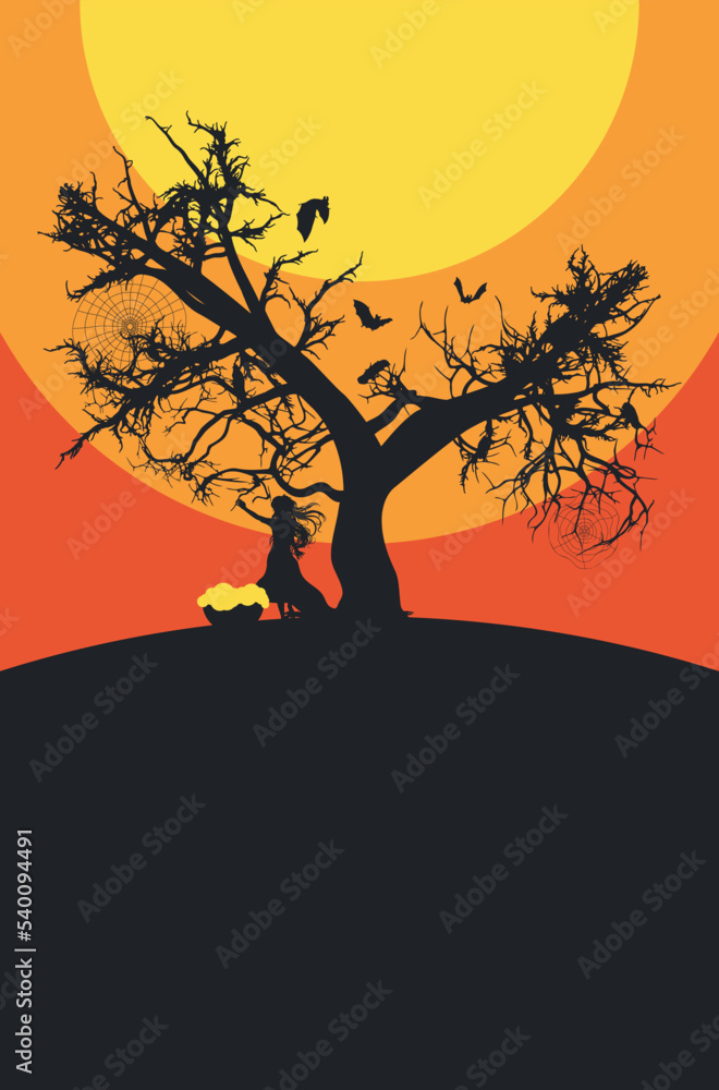 Girl silhouette near tree