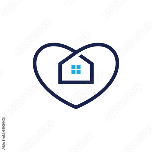 PrintSweet home logo - outline house and heart symbol. Love and family, social work and charity vector ico