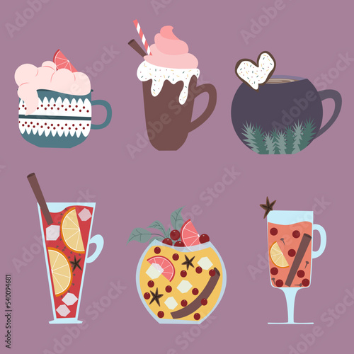 Christmas drinks cold and hot for menu and holiday poster design