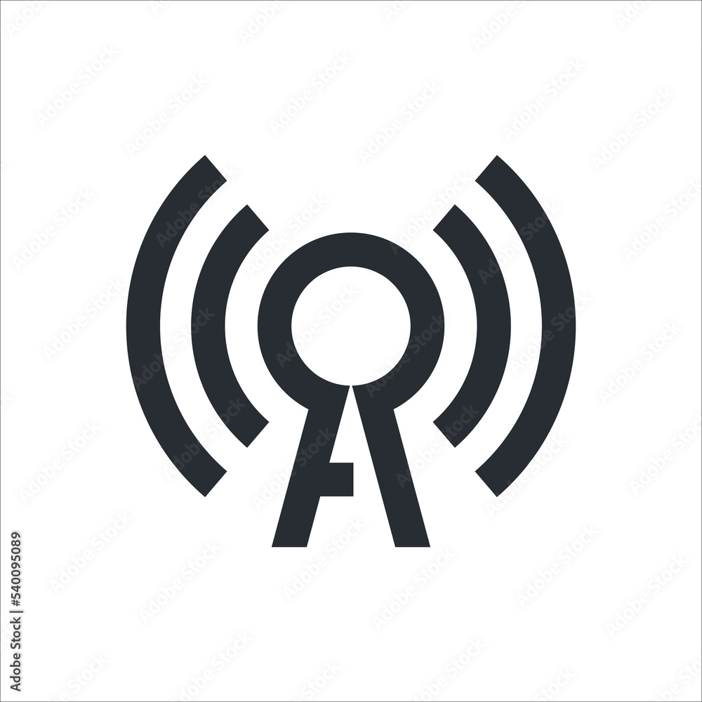 Logo in a simple modern style.The antenna transmits a signal. Stylized letter A Logo in a simple modern style.The antenna transmits a signal. Stylized letter A