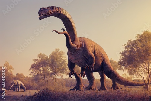 Alamosaurus, dinosaur from the Late Cretaceous period isolated on white background, 3d palaeontology  photo