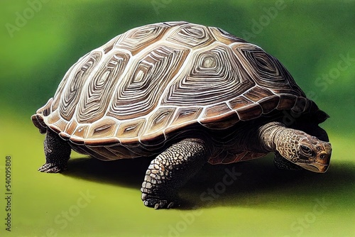 Giant, Seychelles giant tortoise, Aldabrachelys gigantea, species of land tortoise, endemic to Aldabra island, inhabitant of Mauritius, Reunion and Changuu, realistic drawing, endangered animals. photo