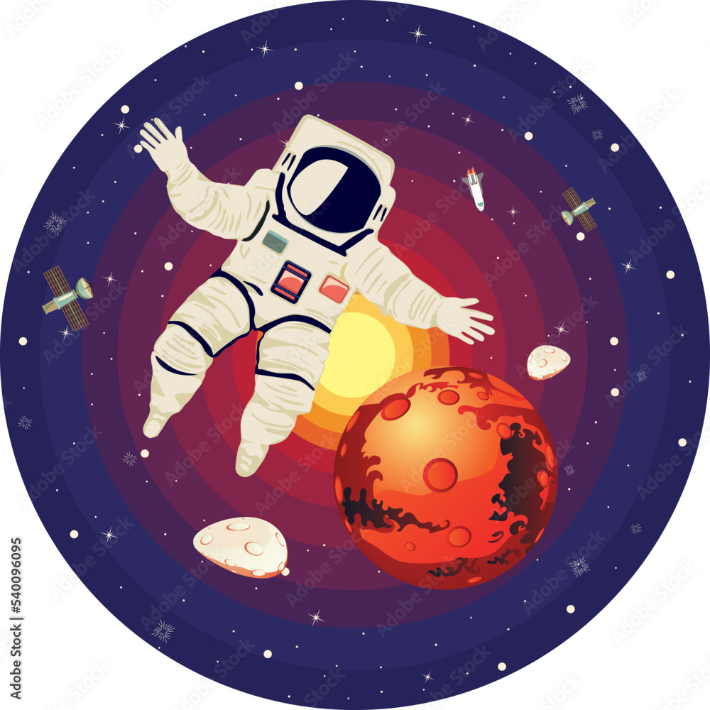 Spaceman flying among stars and planets Spaceman flying among stars and planets