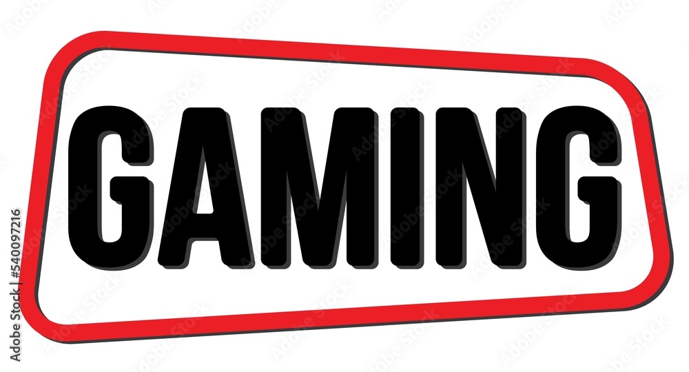 GAMING text on red-black trapeze stamp sign. GAMING text on red-black trapeze stamp sign.