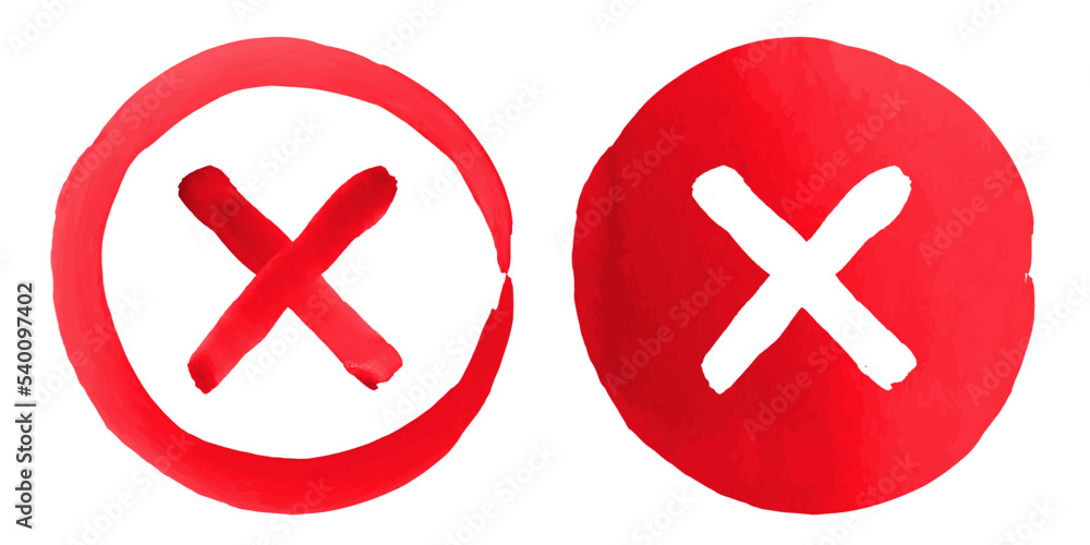 Obraz premium Watercolor cross icon. Grunge Cross icon. Set of red web icons cancel. Vector clipart isolated on white background. 