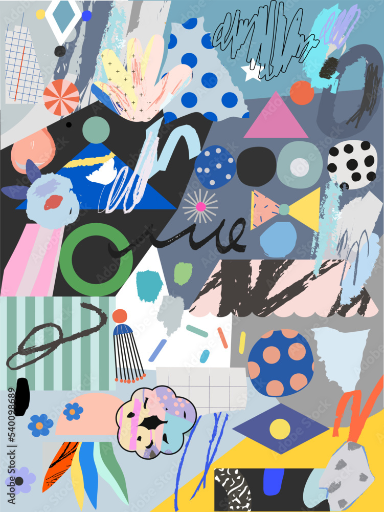 Creative art background with different shapes and textures. Collage. Vector Creative art background with different shapes and textures. Collage. Vector