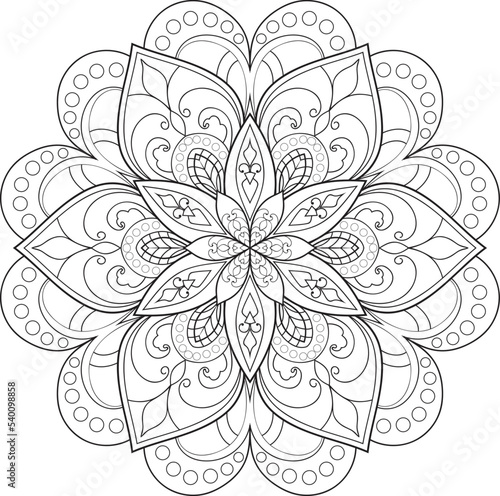 Adult coloring page Mandala.Antistress Coloring Page Mandala.Hand drawn illustration vector