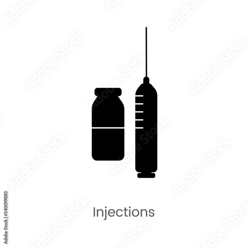 Injection icon with syringe and ampoule,glyph vector illustration. © GrandDesign