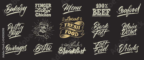 Decorative inscriptions on the school board for restaurants in lettering style. For printing and design. Vector illustration.