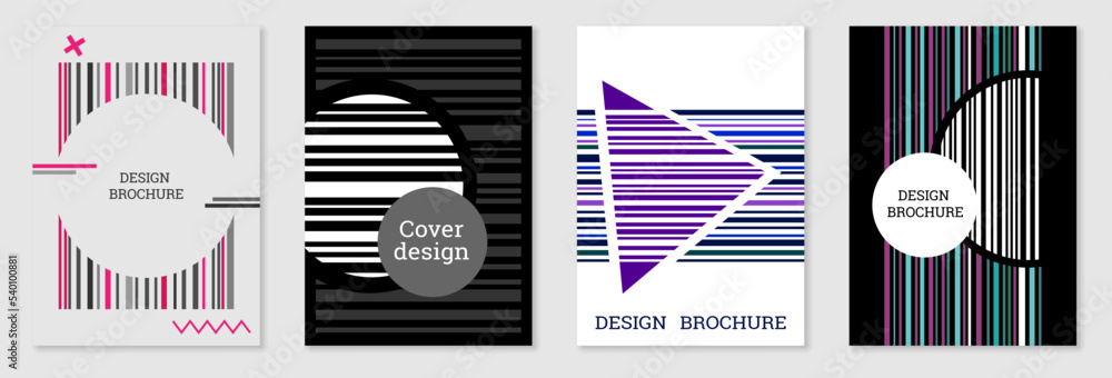 Set of cover design in Memphis style. Geometric design, abstract background. Fashionable bright cover, banner, poster, booklet. Creative colors. Set of cover design in Memphis style. Geometric design, abstract background. Fashionable bright cover, banner, poster, booklet. Creative colors.
