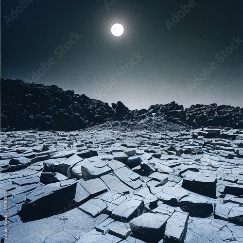 Distant planet, moonsurface, with cubic shaped landscape photo