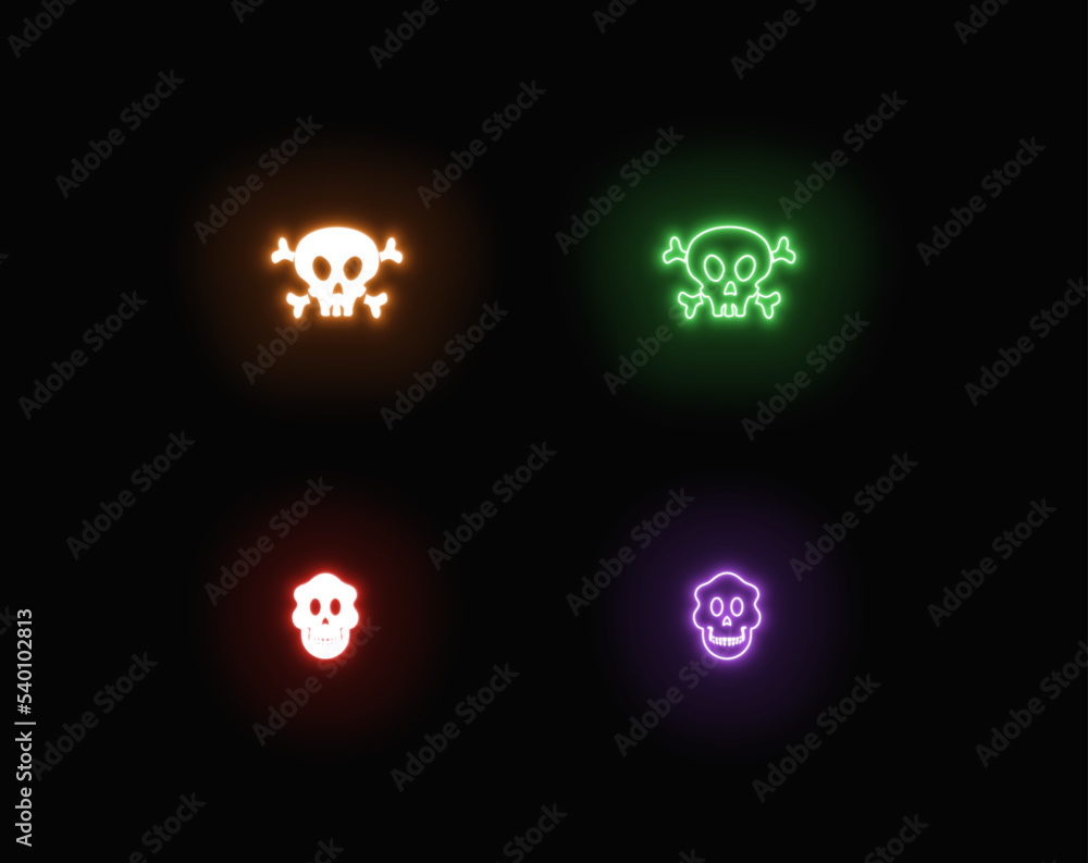 Skulls halloween icons neon set of symbol vector 