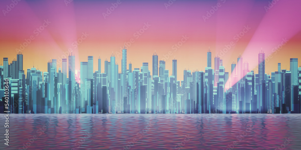 3D color city of cyberspace metaverse digital landscape of futuristic background concept. 3d illustration rendering