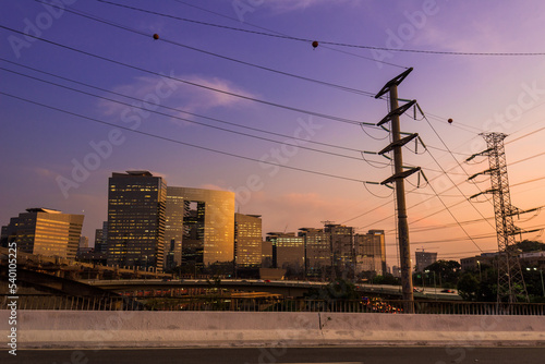 Modern Office Buildings and Electricity Cables in Sao Paulo City