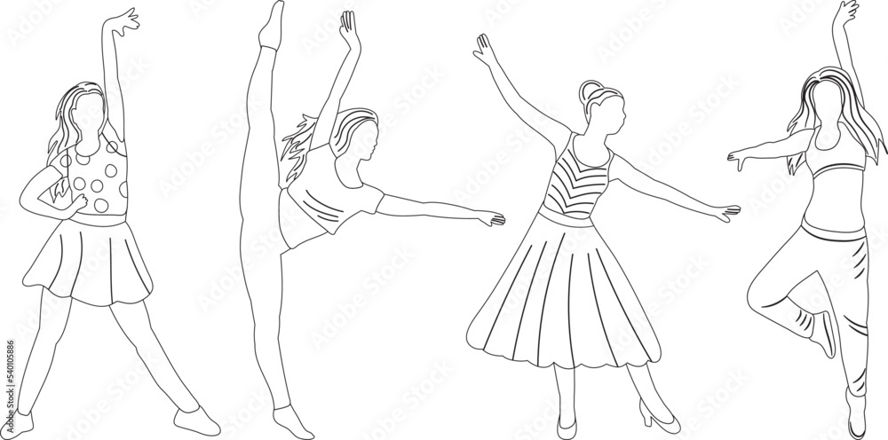 dancing girls sketch ,outline icon isolated vector