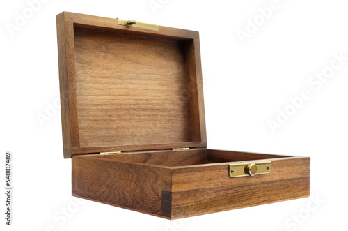 Wood box front diagonal view on transparent background