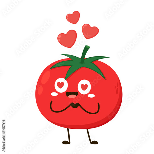 Cute tomato character design. Happy vegetable vector illustration. Cartoon tomato flat design for children books.