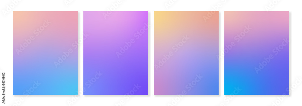 Set of 4 vertical gradient backgrounds with soft transitions. For covers, wallpapers, advertising, business cards, social media and other projects. Vector, can be used for printing.