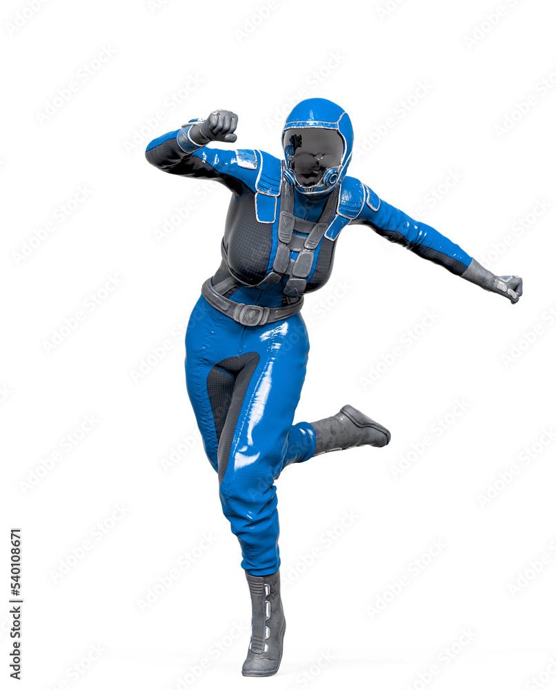 cosmonaut girl is running like a comic hero on white background cosmonaut girl is running like a comic hero on white background