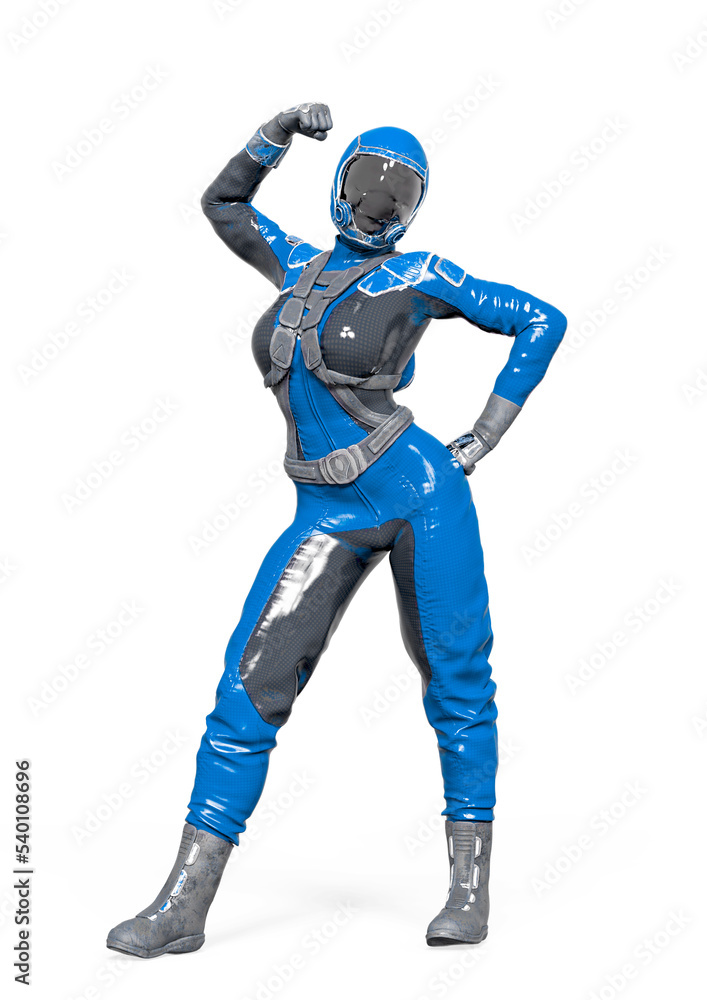 cosmonaut girl is celebrating on white background cosmonaut girl is celebrating on white background
