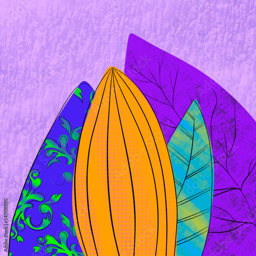 leaves of different colors with black outline natural abstraction