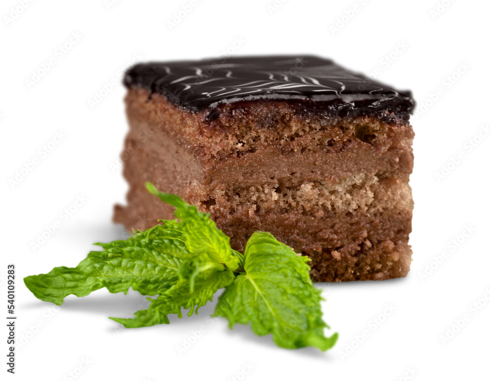 Piece of chocolate cake isolated on white Piece of chocolate cake isolated on white