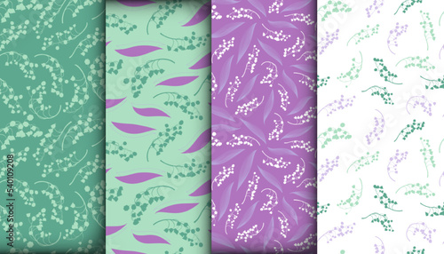 Floral Pattern Set. Seamless Lili Valley Fabric Design. Summer Blossom Decoration. Floral Pattern Set. Romantic Leaf Ornament. Bud of Convallaria Majalis. Spring Floral Pattern.