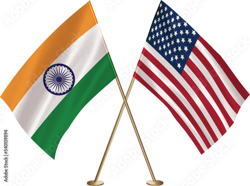 India,US flag together.American,India waving flag together