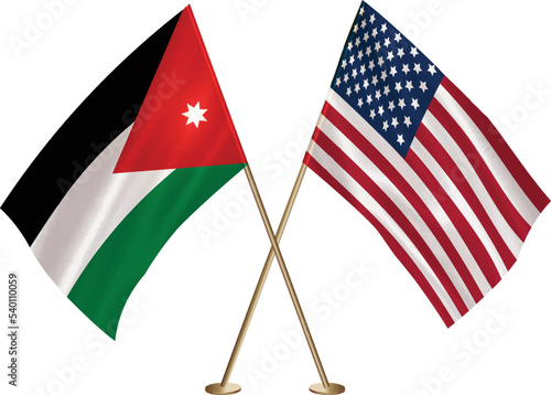 Jordan,US flag together.American,Jordan waving flag together