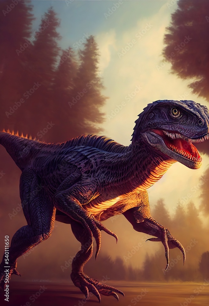 Dinosaur predator, similar with velociraptor. Ai generated illustration ...