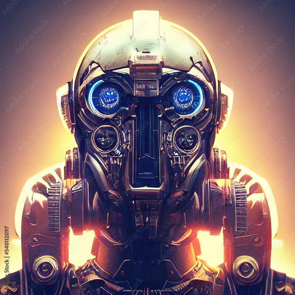 Portrait of a retro steampunk robot. robot poses in costume and a space helmet. Digital art style illustration painting. Stock Illustration | Adobe Stock