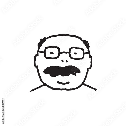 Face fat bald man with mustache and glasses. Human avatar.