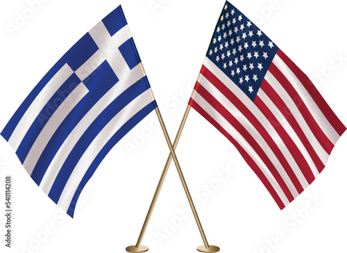 Greece,US flag together.American,Greek waving flag together