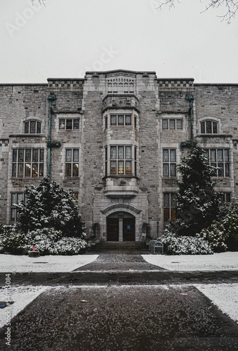 Grayscale of Chemistry Building located at University of British Columbia in winter photo