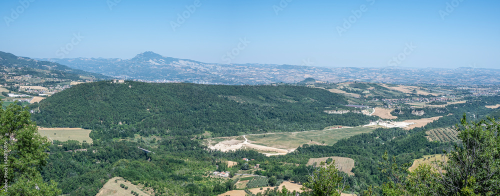 Hign angle view of the Abruzzo hills with the Abbey of S. Maria in Montesanto