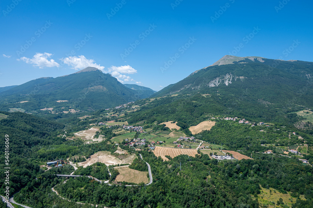 Extra wide panorama of the Twin Mountains and the Abruzzo hills