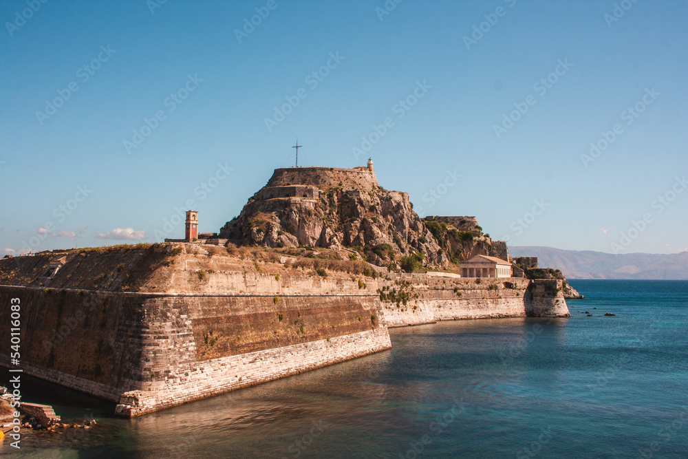 The old Venetian fortress of Corfu town, Corfu, Greece. The Old Fortress of Corfu is a Venetian fortress in the city of Corfu. Venetian Old Fortress (Palaio Frourio), Ionian Islands, Greece