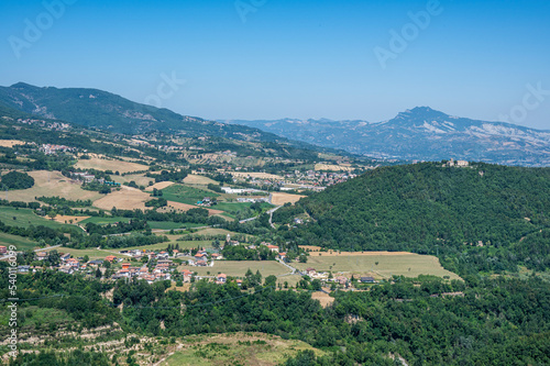 Hign angle view of the Abruzzo hills with the Abbey of S. Maria in Montesanto