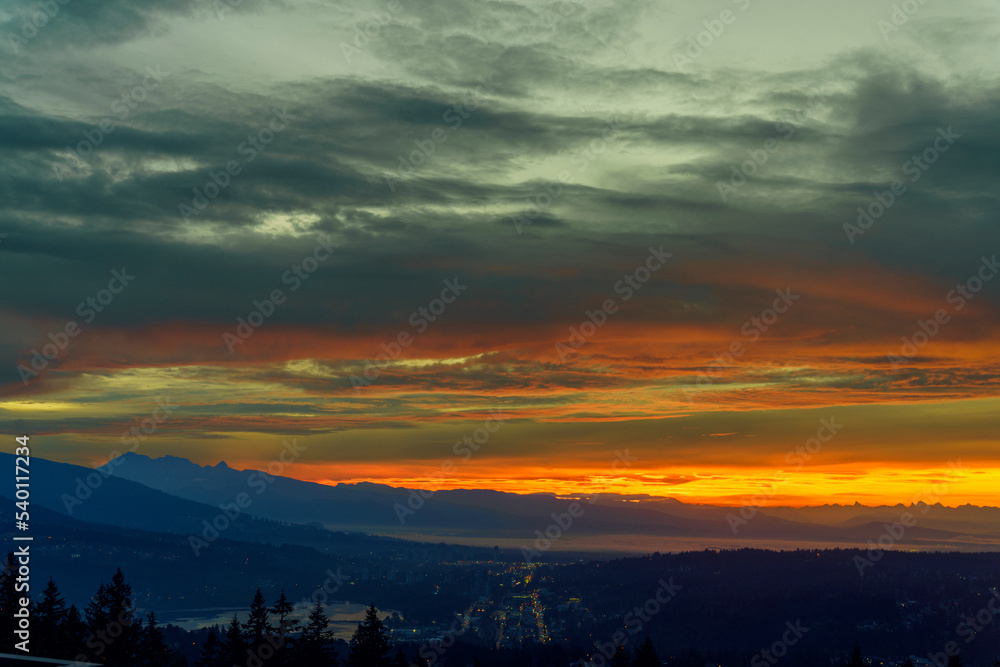 Fraser Valley dawn from Burnaby Mountain patio. Fraser Valley dawn from Burnaby Mountain patio.