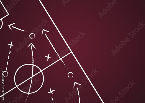 Background of soccer team formation and tactic drawing on the green football board