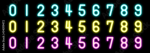 明るいネオンの数字。光る文字素材。