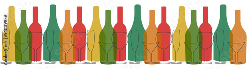 Wine bottle with wine glass icon or silhouette. Alcohol symbol. Vector illustration.