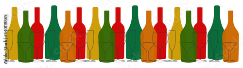 Wine bottle with wine glass icon or silhouette. Alcohol symbol. Vector illustration.