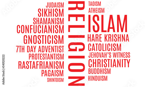 Religions word cloud with a books background