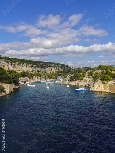 The cove of Port-Miou with its turquoise sea water and its cloudy sky. Provence.