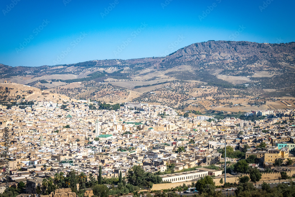 panorama over medina of fez, fes, morocco, north africa